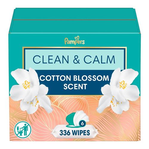 Pampers Wipes, Clean & Calm, Cotton Blossom Scent, 336 Wipes Total (6X Pop-Top Packs)