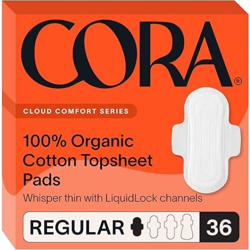 Cora 100% Organic Cotton Topsheet Pads (36 Regular Pads)