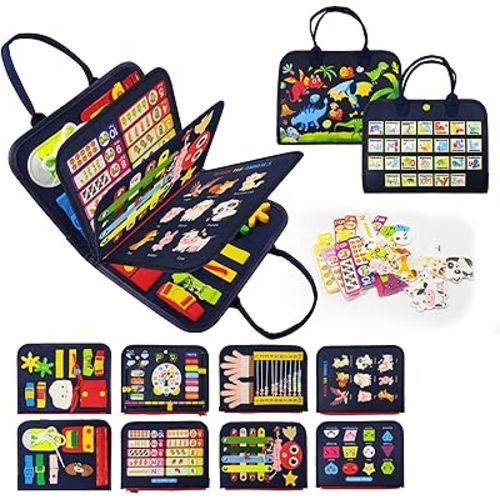 Montessori Busy Board for Boys 1 2 3 4 Year, Sensory Toys for Toddlers 1-4, Ideal for Travel and Preschool - ABCs, 123s, Shapes, Colors, Animals, Weather, Birthday Gifts