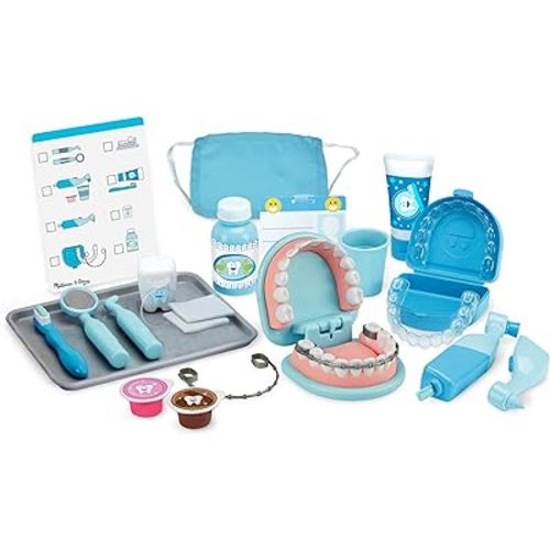Melissa & Doug Super Smile Dentist Kit With Pretend Play Set of Teeth And Dental Accessories (25 Toy Pieces) - Pretend Dentist Play Set, Dentist Toy, Dentist Kit For Kids Ages 3+