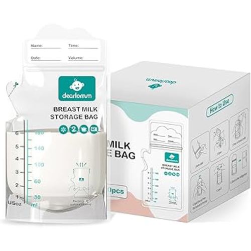 dearlomum BPA-Free Breastmilk Storage Bags - 200 Pcs, 6 Ounce, Self-Standing with Pour Spout, Space-Saving Flat Profile, Ideal for Convenient Breastfeeding and Milk Storage, Refrigeration & Freezing