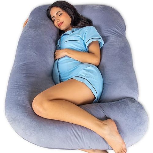 Pharmedoc Pregnancy Pillows, U-Shape Full Body Pillow -Removable Cover Jumbo Size - Grey - Pregnancy Pillows for Sleeping - Body Pillows for Adults, Maternity Pillow and Pregnancy Must Haves