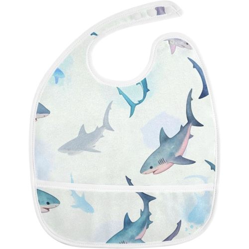 Baby Bibs for Boy and Girls 5 Pack Cotton Adjustable Newborn Bibs for Drooling & Teething, Watercolor Sharks