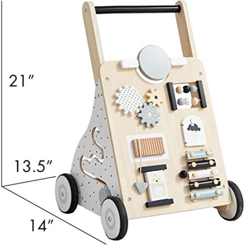 Asweets Wooden Baby Walker Push and Pull Learning Activity Walker for Boys and Girls Sit to Stand Learning Walker Toddler Toy (Natural) - natural