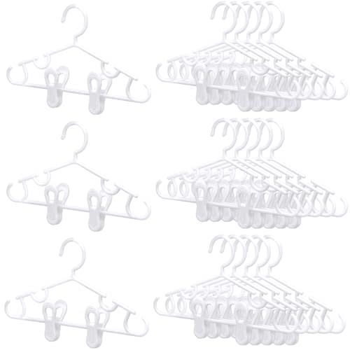 Hsei 60 Packs Baby Hangers with Clips Toddler Hangers with Clips for Kids Pants Closet Coat Skirts Socks (White)