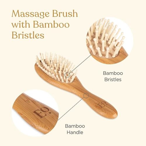 Baby Hair Brush & Comb Set from Natural Bamboo - 3 Piece Set with Ultra Soft Bristle Cradle Cap Brush, Massage Hair Brush, Bamboo Comb for Toddlers, Newborns & Infants I Baby Registry Gift