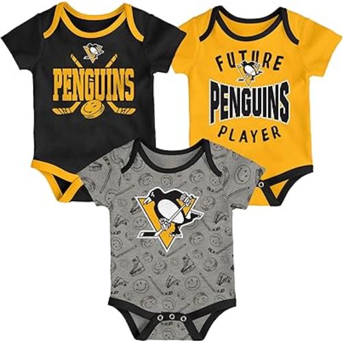 Outerstuff Newborn Pittsburgh Penguins Full Strength 3-Piece Creeper Set - Size 3-6 Months