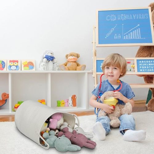 Cotton Rope Laundry Basket Hamper for Clothes Decorative Woven Storage Basket for Living Room Bedroom Boho Tall Rope Baskets for Blanket Toys Baby Nursery Hamper Bin Large white - Regular