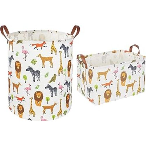 CLOCOR 2 Pack Animal Laundry Basket,Storage Basket,Kids Toys Bins,Gift Basket with Handles,Baby Nursery Hamper,Books Organizer,Home,Bedroom,Bathroom