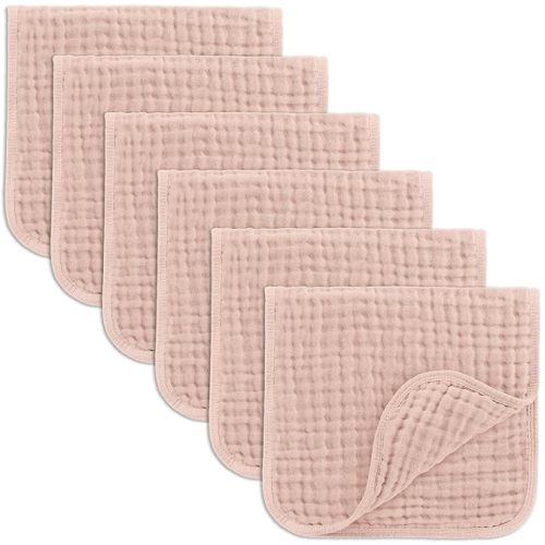 Comfy Cubs Muslin Burp Cloths Set Large 100% Cotton Hand Washcloths for Babies, Baby Essentials 6 Layers Extra Absorbent and Soft Boys & Girls Baby Bibs & Burp Cloths Set (Blush, 6-Pack, 20" X10") - 6-Pack 20"X10"