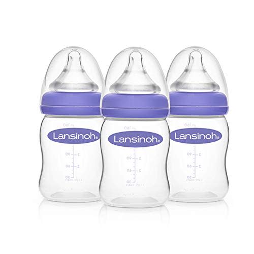 Lansinoh Baby Bottles for Breastfeeding Babies, 5 Ounces, 3 Count, Includes 3 Slow Flow Nipples (Size 2S)