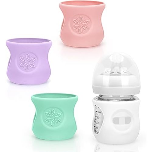 4 Pack Silicone Sleeves for Avent Natural Glass Baby Bottles, Anti Breakage Baby Bottle Holder, Compatible with Philips Avent Glass Natural Baby Bottle 4 oz, BPA Free