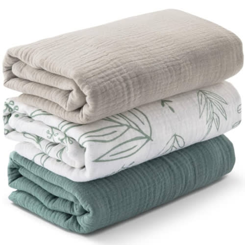 Muslin Swaddle Blankets for Newborn, 3 Pack Breathable Soft Receiving Blanket, Large 38 x 40 inches Swaddle Wrap Burping Clothes, Essentials Infant Shower Items, Toddler Gift (Bright Colors)