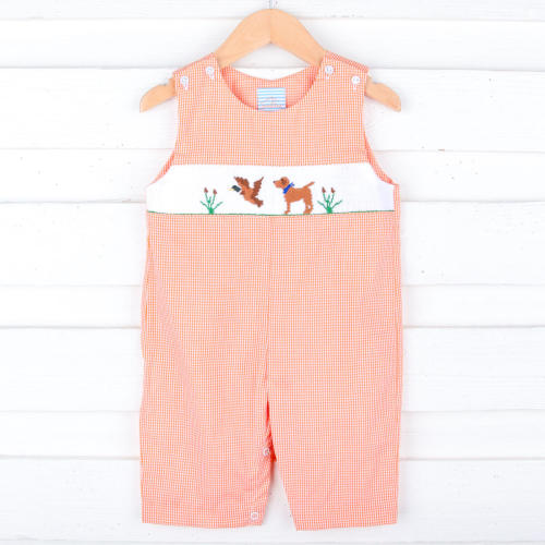 Hunting Dog & Duck Smocked Orange Gingham Longall