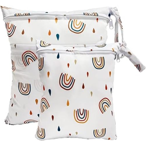 Wet Dry Bag for Cloth Diapers, 2PCS Waterproof Reusable Wet Bag with Zippered Pockets, Washable, Reusable for Travel, Beach, Pool, Stroller, Diapers, Dirty Gym Clothes, Swimsuits, 14x12In & 12x11In