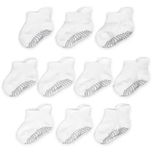 Fruit of the Loom Cotton Grip Socks for Baby and Toddler - White (0-6 Months)