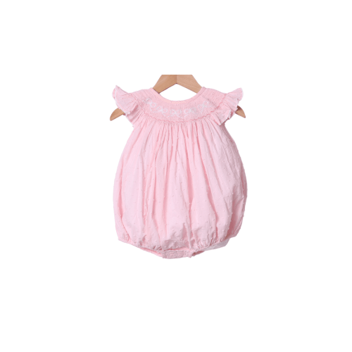 Smocked Bow Pink Swiss Dot Bubble