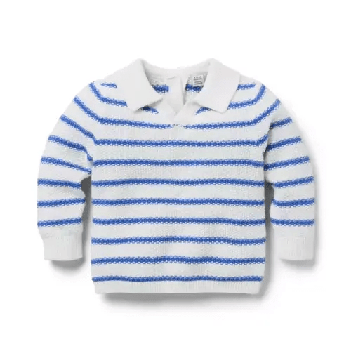 Baby Blue Reef Stripe Baby Striped Collared Sweater by Janie and Jack