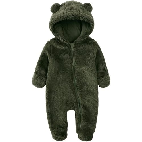 Baby Newborn Snowsuit Fleece Winter One-Piece Suit Cartoon Bear Warm Hooded Jumpsuit Outwear Outfits for Girls Boys