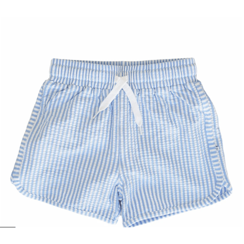 Boy's Swim Trunks | Blue Seersucker
