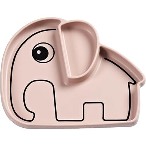 Done by Deer Elphee Silicone Stick&Stay Plate in Powder Color - 100% Food Grade - Natural Suction - Easy-Release Flap - Rounded Inside Edges - Perfect for Young Children Learning to Eat Independently!