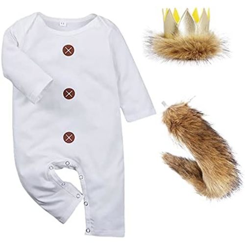 FYMNSI Baby Boy Wild 1st Birthday Outfit Lion Romper + Crown Headband + Tail Halloween Costume Cake Smash for Photo Shoot