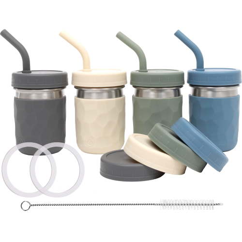 WeeSprout 2-in-1 Drinking Cups for Kids, Durable Stainless Steel Tumblers, 8 oz, Set of 4