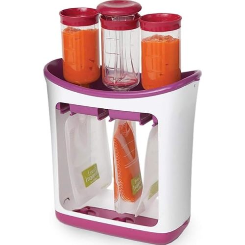 Infantino Squeeze Station, Baby Food Maker & Pouch Filler, Fill 3 Reusable Pouches at Once, Easy to Use, Dishwasher Safe, Homemade Baby Food Prep Essential, Purple