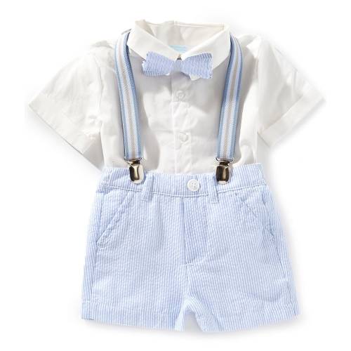 Edgehill Collection Baby Boys Short Sleeve Woven Shirt and Suspender Shorts Set