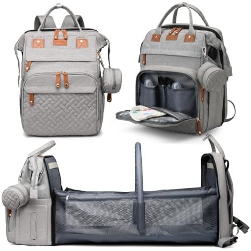 Diaper Bag Backpack with Changing Station, Large Diaper Bag For Boys And Girls, Multifunctional Waterproof Travel Diaper Backpack, Baby Bag with USB Charging Port for Moms Dads, grey