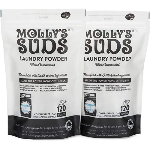 Molly's Suds Original Laundry Detergent Powder | Natural Laundry Detergent Powder for Sensitive Skin | Earth-Derived Ingredients, Stain Fighting | 240 Loads (Unscented) - 5.01 Pound (Pack of 2)