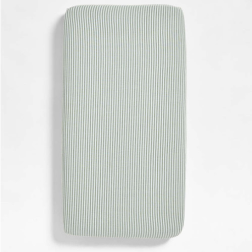 Supersoft Striped Pine Green 100% Organic Cotton Gauze Baby Crib Fitted Sheet