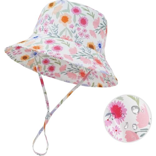 Baby Sun Hat 0-6 Years Boys Girls Adjustable Baby Bucket Hats UPF 50+ Wide Brim for Beach, Swim, Fishing, Camping