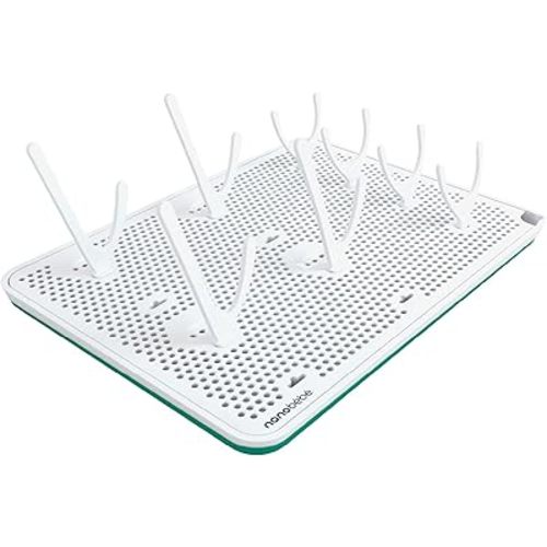 Nanobebe Slim Drying Rack – Adjustable Baby Bottle Drying Mat with Built in Drainer & 8 Moveable Pegs – Easily Dry & Store Breastfeeding Essentials Anywhere with Travel Bottle Drying Rack