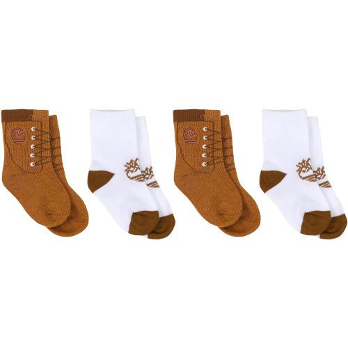 Timberland Infants 4 Pack Faux Boot Crew Socks, Brown, 6-12 Months