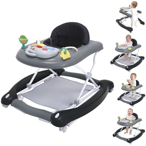 5 in 1 Foldable Baby Walker,Activity Baby Walker-Baby Bouncer,Rocker,Activity Center,Seat and Push Walker,Detachable Footrest Mat,Adjustable Speed Rear Wheels and Height,Ages 6-18 Months (Purple)