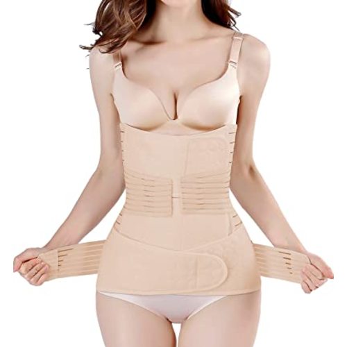 ChongErfei 2 in 1 Postpartum Support Recovery Belly Wrap Waist/Pelvis Belt C-Section Natural Labour Belly Support Recovery Belt (Nude, One Size)