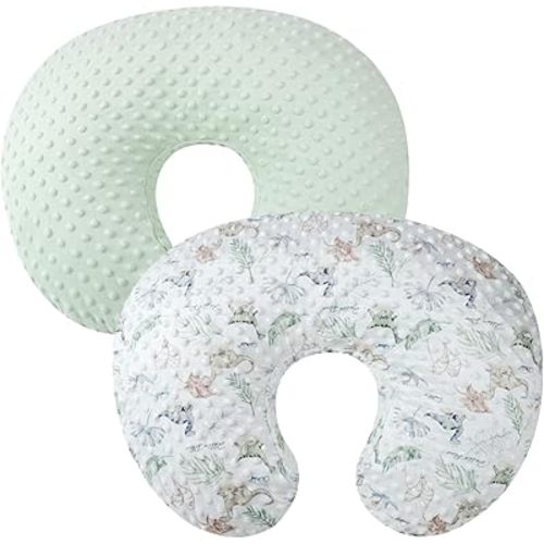 Dot Nursing Pillow Cover Set 2 Pack Nursing Pillow Slipcovers, Ultra Soft Compatible with Boppy Pillow,Standard Pillow for Baby Boy Girl Light Green Dinosaur