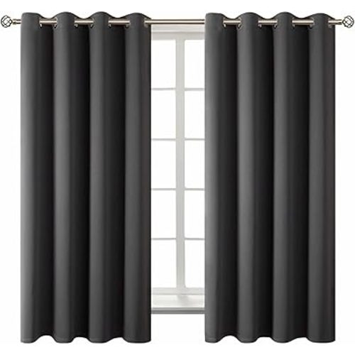 BGment Blackout Curtains - Grommet Thermal Insulated Room Darkening Bedroom and Living Room Curtain, Set of 2 Panels (52 x 63 Inch, Dark Grey)