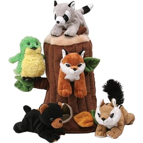 Plush Treehouse with Animals - Five (5) Stuffed Forest Animals