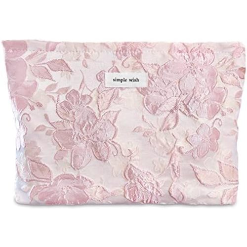 STARDW Aesthetic Floral Makeup Bag Cute Small Cosmetic Bags for Women Girls, Travel Toiletry Bag Large Capacity Zipper Makeup Pouch, Purse Organizer Pouches