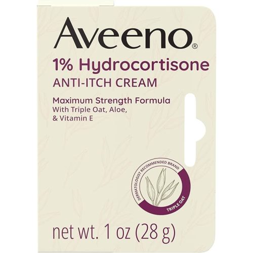 Aveeno Maximum Strength 1% Hydrocortisone Anti-Itch Cream with Pure Oat Essence, Triple Oat Complex, Aloe & Vitamin E, for Itch, Rash & Redness Relief, 1 oz Pack of 2