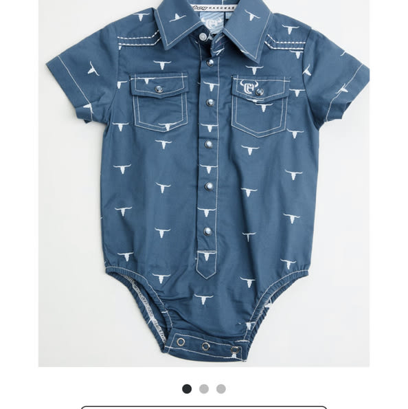 Cowboy Hardware Infant Boys' Scattered Skull Short Sleeve Pearl Snap Stretch Onesie