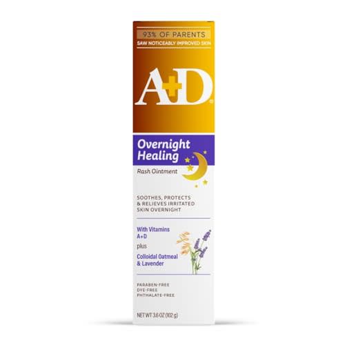A+D Overnight Healing Diaper Rash Ointment - Soothes, Protects & Relieves Diaper Rash Overnight with Lavender & Colloidal Oatmeal - Healing Ointment for Red, Itchy, Irritated Skin - 3.6oz