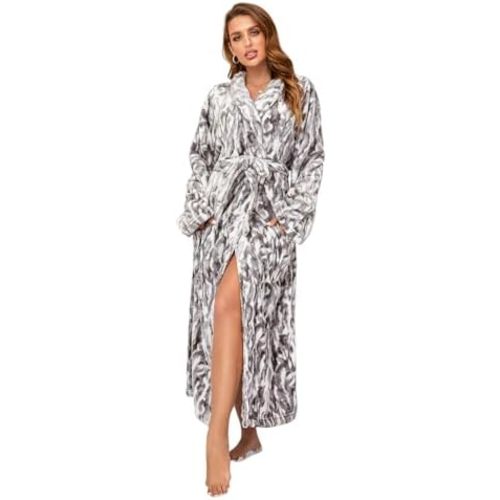RONGTAI Womens Bathrobe Ladies Fleece Plush Warm Long Robes Fleece Nightgown Sleepwear