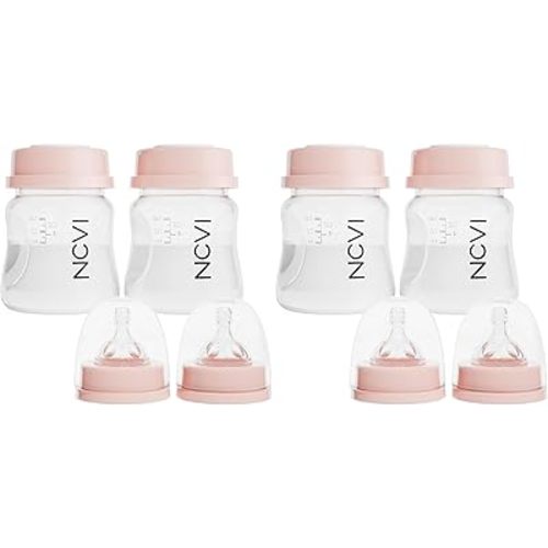NCVI Baby Bottles Compatible with NCVI Breast Pump 8782/8780-2, Breast Milk Storage Bottles with Nipples and Travel Caps, Anti-Colic, BPA Free, 4.7oz/140ml, 2 Count (Pack of 2)