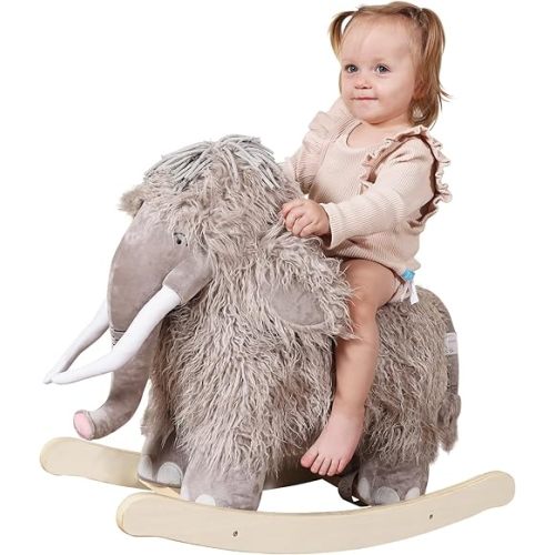 labebe - Plush Rocking Horse, Mammoth Rocker, Stuffed Rocker Toy for Child 1-3 Year Old, Kid Ride On Toy Wooden, Rocking Animal for Infant/Toddler Girl&Boy, Nursery Birthday Gift