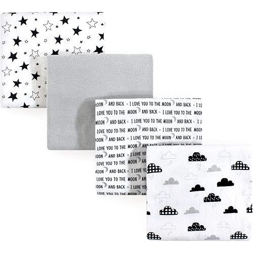 Hudson Baby Unisex Baby Cotton Flannel Receiving Blankets, Moon And Back, One Size