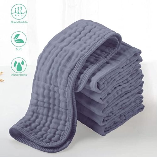 Looxii Muslin Burp Cloths 100% Cotton Muslin Cloths 12 Pack Large 20''x10'' Extra Soft and Absorbent Baby Burping Cloth for Boys and Girls (Fog Blue)