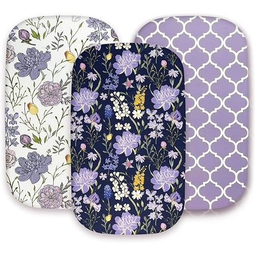 AMROSE 3 Pack Bassinet Sheets 33" x 20" Compatible with Mika Micky, Baby Delight, Dream On Me, AMKE and Other Rectangle Bassinet Mattress, Soft and Skin-Friendly, Violet